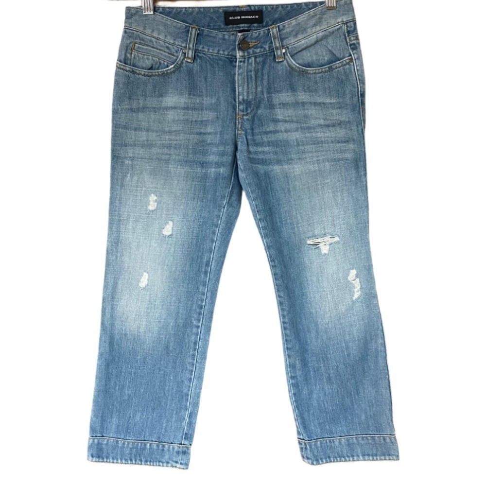 Club Monaco distressed ripped cropped jeans 0